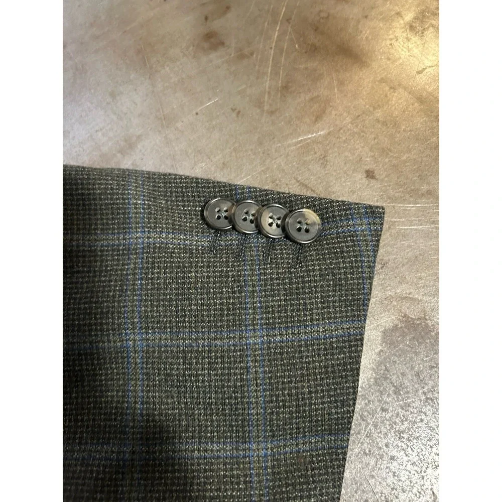 Ermenegildo Zegna Blazer Roma Gray Blue Windowpane Wool Sport Coat Mens Sz 46R